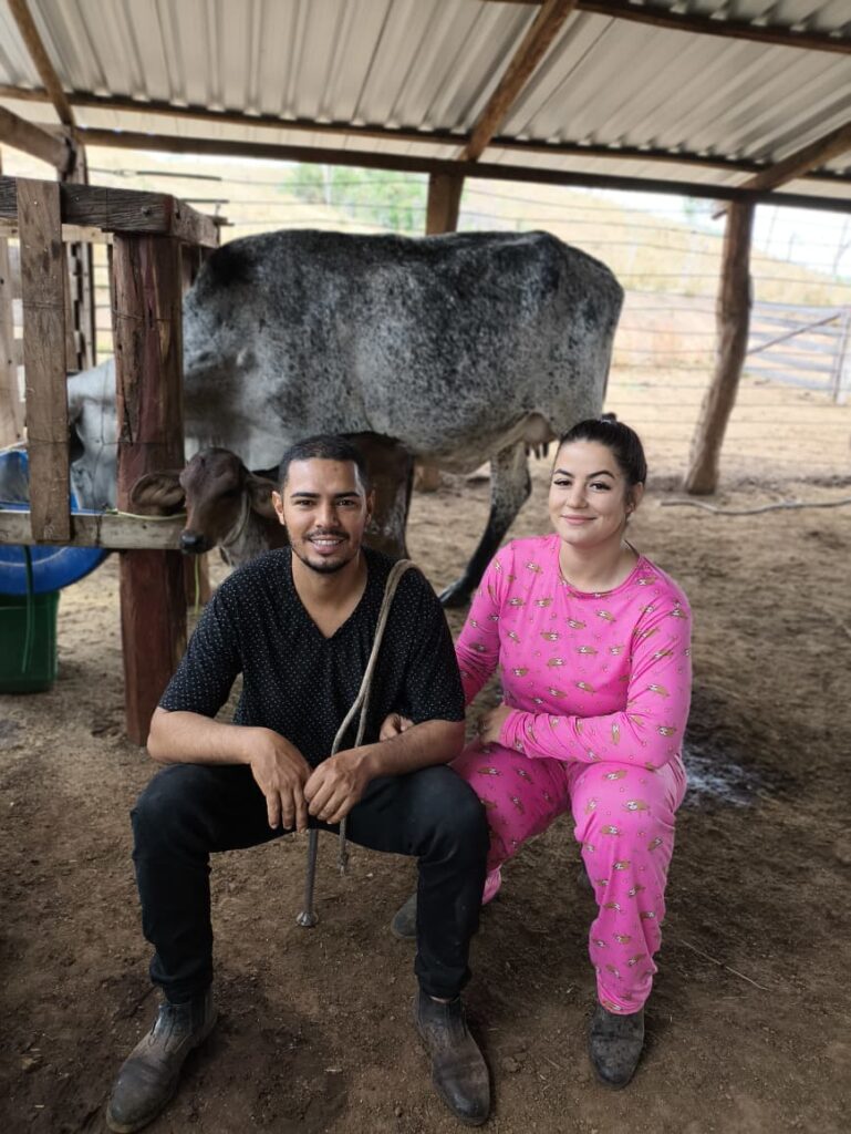 Casal cuidando dos animais na rotina diária da fazenda